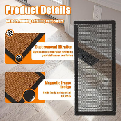 Magnetic Floor Vent Covers- 4"x10" Air Vent Screen Mesh Cover, Floor Register Vent Cover, Magnetic PVC Vent Mesh for Home Wall Ceiling Floor Air Vent Filters (4-Packs)