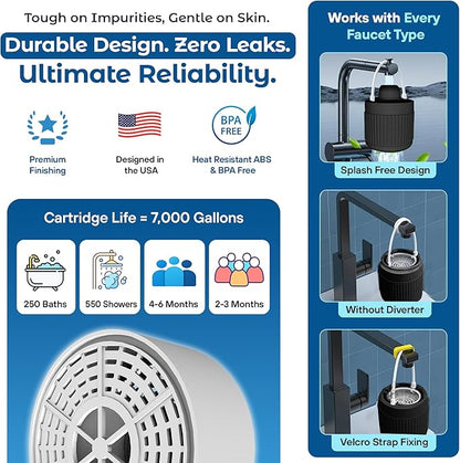 Engineered with an Advanced 17-STAGE System, This Bath Filter for Tub Includes Vitamin C & E + Minerals, Removes Chlorine & Softens Hair, Skin & Nails, 7000-Gallon Long-Life Cartridge | Patent Pending