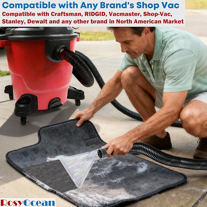 Compatible with All Shop Vacs Extractor Attachment with 2-1/2" & 1-7/8" & 1-1/4" Three Adapters Auto Detailing Vacuum Head Extraction Universal Accessory for Upholstery & Carpet Cleaning