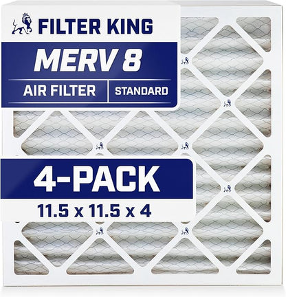 Filter King 11.5x11.5x4 Air Filter | 4-PACK | MERV 8 HVAC Pleated A/C Furnace Filters | MADE IN USA | Actual Size: 11.5 x 11.5 x 3.75"