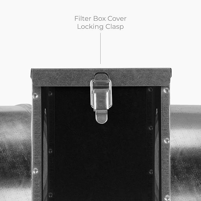 8 Inch Filter Box - Inline Duct Filter for Round Duct - Galvanized Steel Air Filter with EPDM Rubber Seal Gaskets - Intake Filter Ventilation - Ducting Filtration System for Home Improvement