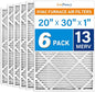 LotFancy 20x30x1 Air Filter MERV 13 6-Pack, Electrostatic Pleated HVAC Furnace Air Filter, Captures Pet Dander Smog Smoke, Actual Size: 19.75"x29.75"x0.75"