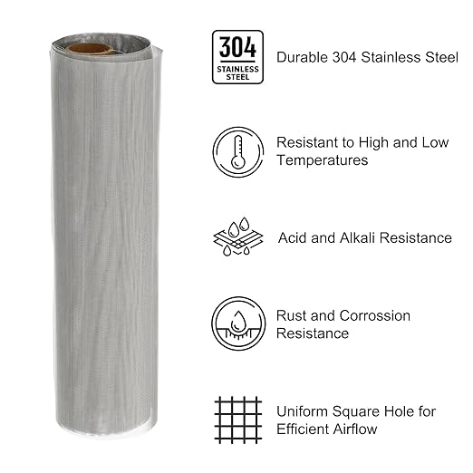 PATIKIL 40" L x 16" W Woven Wire Mesh, 60 Mesh 304 Stainless Steel Air Vent Filter Screen with Gloves for Window Security Vent Cover Filtration Animals Fence