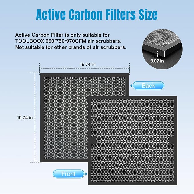 3 Packs Carbon Filter Replacement Set for TOOLBOOX 650/750/970CFM Air Scrubber