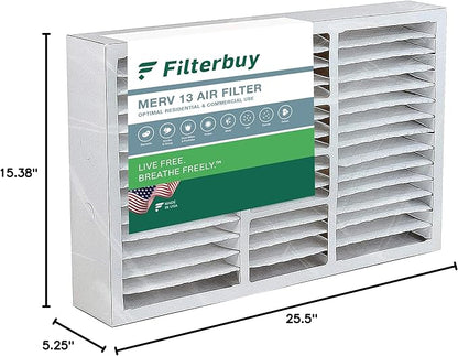 Filterbuy 16x25x5 Air Filter MERV 13 Optimal Smoke & Allergy Defense (1-Pack), Pleated HVAC AC Furnace Filters for Amana, Coleman, Goodman, Maytag, York, and More (Actual Size: 15.38 x 25.50 x 5.25)