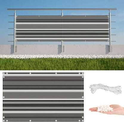 Privacy Screen Protector 4.9' x 19.7' Privacy Protection Weatherproof Privacy Screen Outdoor, Includes Cable Ties for Pergola Balcony Porch Carport Deck Window, Black White Stripes