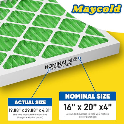 Maycold MERV 13 16x20x4 Air Filter (2-Pack), High-Efficiency Pleated AC & Furnace Filters, Actual Size: 15.88” x 19.88” x 4.31”, Individually Wrapped in Plastic