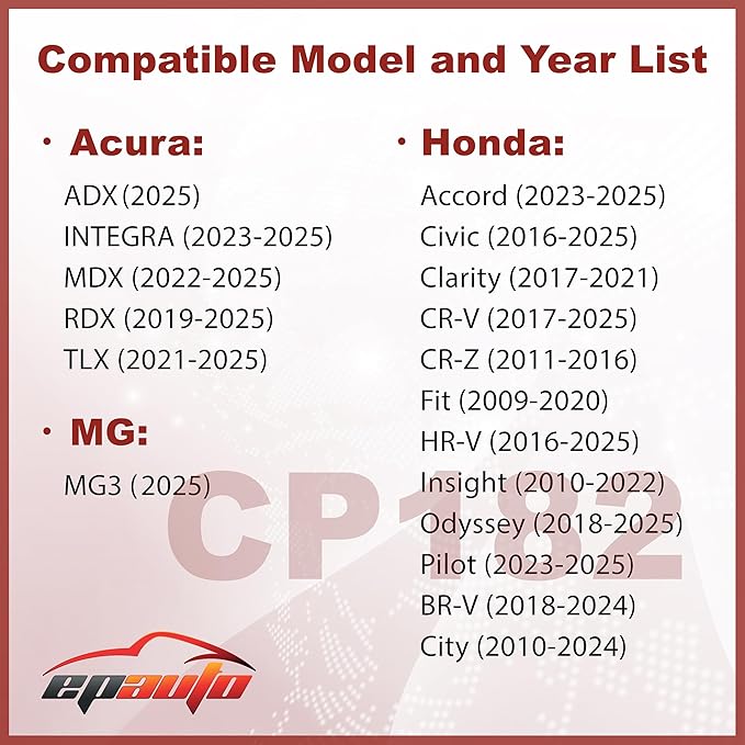 EPAuto CP182 (CF11182) Cabin Air Filter Replacement for Honda Accord, Civic, CR-V, Fit, HR-V, Insight, Odyssey, Pilot, CR-Z, Clarity, Acura Integra, MDX, RDX, TLX - Fits Select Models 2009-2025