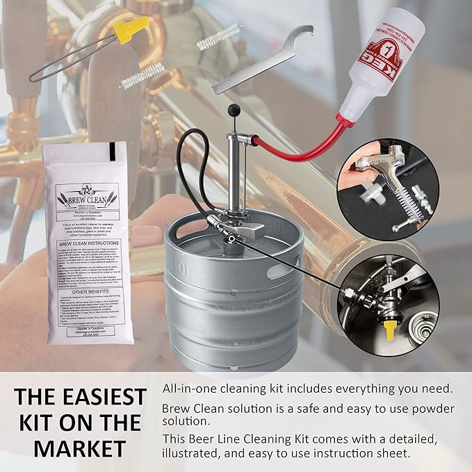 Kegconnection Kegerator Beer Line Cleaning Kit - Easy and Safe to Use Keg Cleaner - with Brew Clean Solution and More