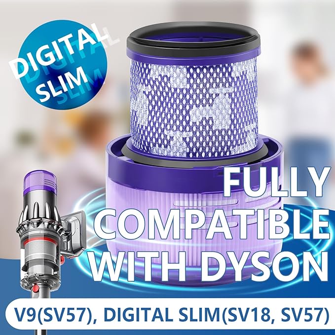 3 Packs V9 Filter Replacement Compatible with Dyson V9(SV57)、Digital Slim(SV57、SV18) Cordless Vacuum, Part No.970612-01 for Dyson Digital Slim Filter