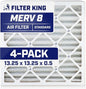 Filter King 13.25x13.25x0.5 Air Filter | 4-PACK | MERV 8 HVAC Pleated A/C Furnace Filters | MADE IN USA | Actual Size: 13.25 x 13.25 x 0.5"