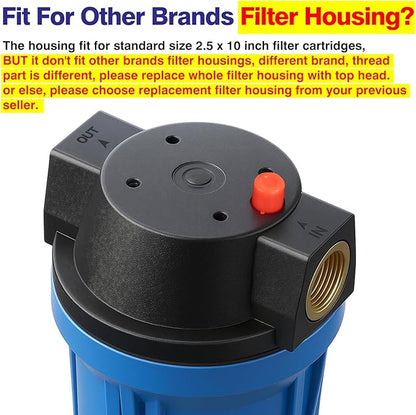 Geekpure 10-Inch Whole House Slim Water Filter Housing for 2.5" x 10" Filter - 3/4" NPT Brass Port - with Air Relief Valve-Blue-Pack of 3
