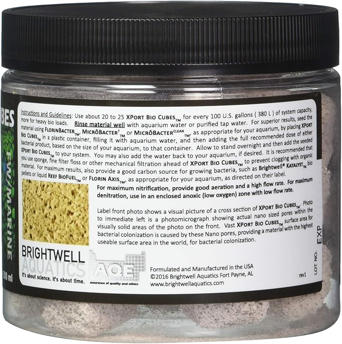 Brightwell Aquatics Xport BIO Cubes - Ultra-Porous Biological Filter Media for Filtration in Marine and Freshwater Aquariums, 500-ml (XPCubeBIO500)