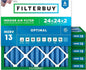 Filterbuy 24x24x2 Air Filter MERV 13 Optimal Smoke & Allergy Defense (6-Pack), Electrostatic Pleated HVAC AC Furnace Filters Replacement, Made in USA (Actual Size: 23.38 x 23.38 x 1.75)
