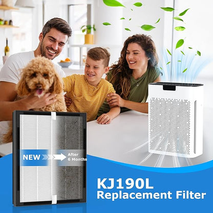 3 Pack KJ190L Filter Replacement Compatible with MOOKA KJ190L Air Purifier for Large Room, 3 Stage Filtration for Pollen Dust, 3 High-Efficiency Filters & 6 Washable PreFilters