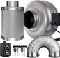 iPower 6 Inch 442 CFM Inline Fan Filter 25 Feet Ducting Combo with Variable Speed Controller & Rope Hanger for Grow Tent Ventilation, Silver