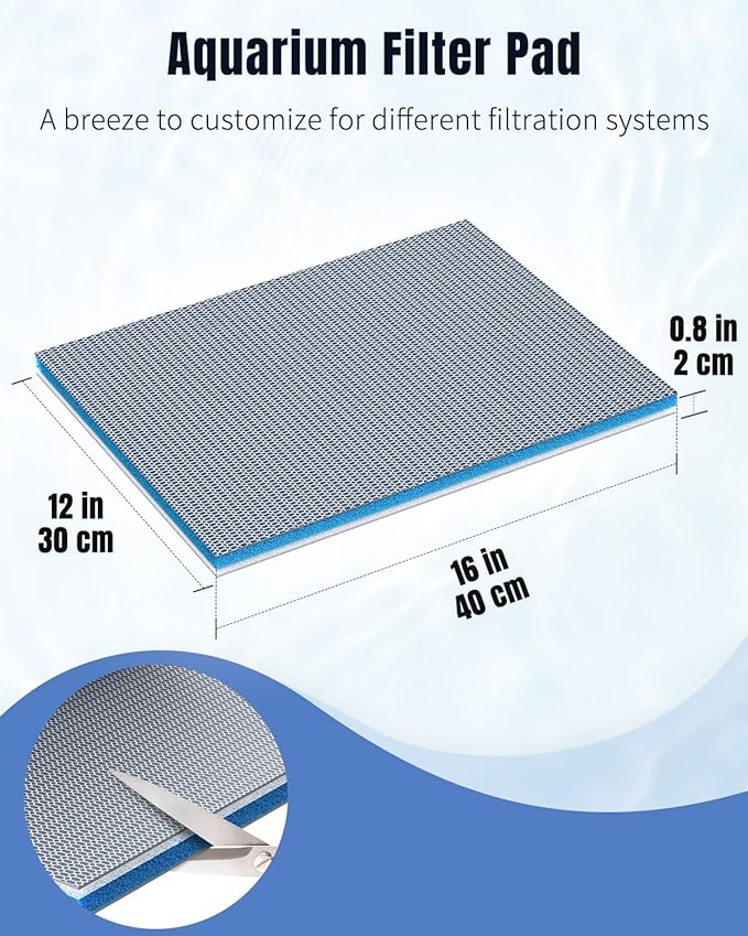 Pawfly 16 x 12 Inch Cuttable Aquarium Filter Media Pad, Sponge Filter Pad for Freshwater Saltwater Fish Tanks, 8-Layer Aquarium Filter Pad for Ponds High Density Multi-Layer Filter Floss Bio Foam