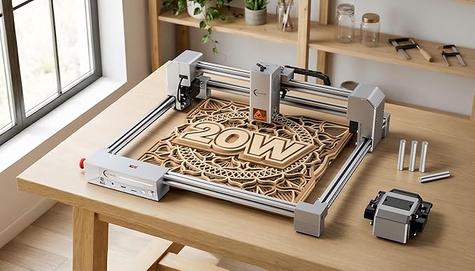 JL9 20W Laser Engraver and Cutter with Air Assist, Laser Engraving Machine for Wood Metal Acrylic Glass Stone, Powerful DIY CNC Laser Cutter 11.8" x 11.8" 20000mW Class1
