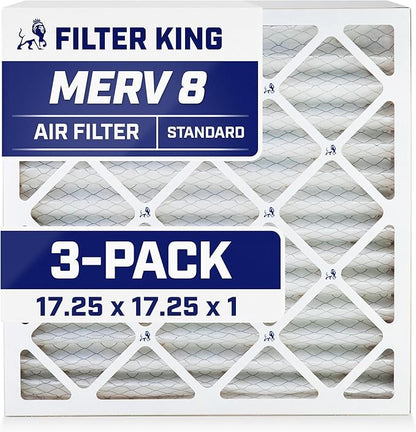 Filter King 17.25x17.25x1 Air Filter | 3-PACK | MERV 8 HVAC Pleated A/C Furnace Filters | MADE IN USA | Actual Size: 17.25 x 17.25 x .75"