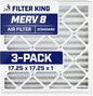 Filter King 17.25x17.25x1 Air Filter | 3-PACK | MERV 8 HVAC Pleated A/C Furnace Filters | MADE IN USA | Actual Size: 17.25 x 17.25 x .75"