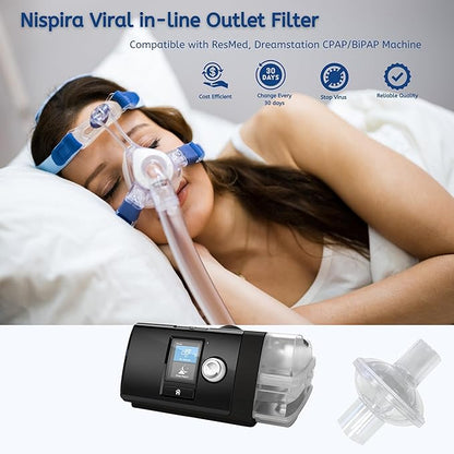 Nispira 12-Pack Universal CPAP Inline Viral Filter for ResMed, Dreamstation CPAP BiPAP Machines Standard Tubing Outlet 22 mm Machine Outlet 25mm