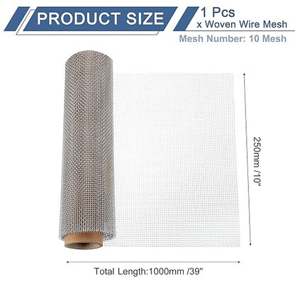 uxcell 10 Mesh 39" x 10" Woven Wire Mesh, 316 Stainless Steel Air Vent Filter Screen, Window Screen Mesh for DIY Projects Vents Cover Filtration Animals Fence
