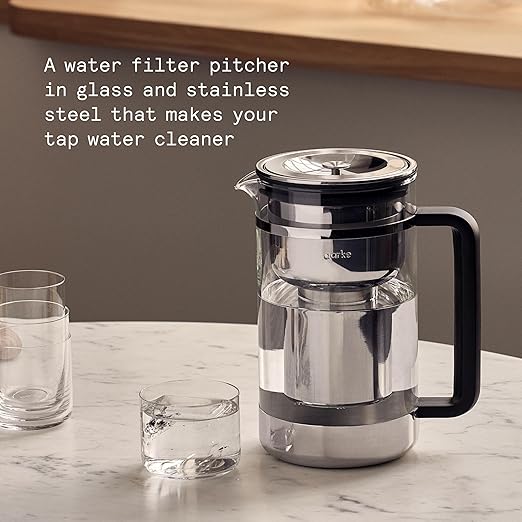 Aarke Purifier Large 1.66L Glass Pitcher Bundle w/Steel Filter, BPA-Free, 3 Enriched + 1 Pure Granules - Filters & Adds Minerals