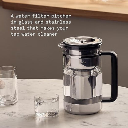 Aarke Purifier Large 1.66L Glass Pitcher Bundle w/Steel Filter, BPA-Free, 3 Enriched + 1 Pure Granules - Filters & Adds Minerals