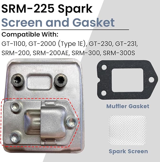 SRM-225 Spark Screen and Gasket (4 Set) Fit for Echo 14586240630 Muffler Spark Arrestor Screen, Echo 14586642031 Muffler Gasket Parts