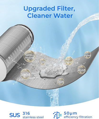 Waterdrop Spin Down Sediment Filter, Reusable Whole House Water Filter System, Flushable Pre-Filter System for City/Well Water, 50 Micron, 1" MNPT + 3/4" FNPT, WD-PF01