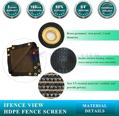 Ifenceview 6'x3' to 6'x50' Brown Shade Cloth/Fence Privacy Screen Fabric Mesh Net for Construction Site, Yard, Driveway, Garden, Railing, Canopy, Awning 160 GSM UV Protection (6' x 33')
