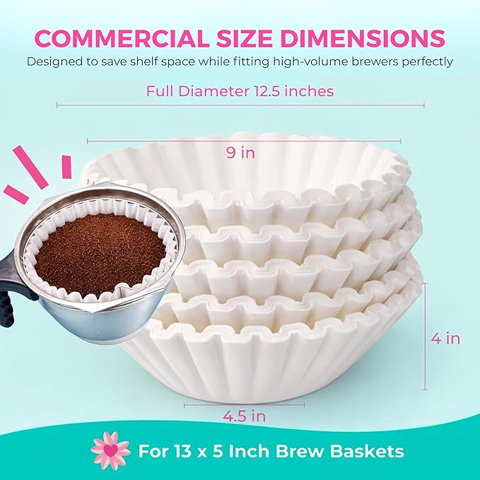 Katy’s Extra Large Commercial Coffee Filters (12.5” x 4.5”) for BUNN, Fetco & Curtis 1.5–3 Gallon Coffee & Tea Machines - Tall Walls, No Ground Overflow - Premium Filters for Businesses (Bulk Pack)