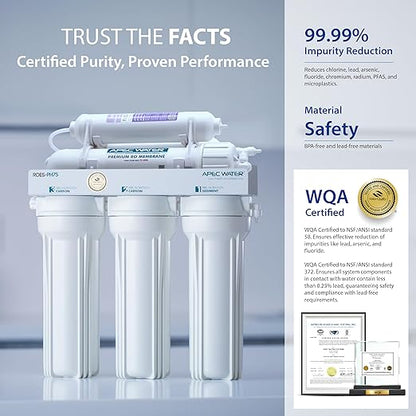 APEC WATER | Reverse Osmosis Water Filter, Alkaline 6-Stage RO System, pH+ Remineralization for Natural Spring Taste, Under Sink Filter WQA Certified Removes 1K+ Impurities, 75 GPD - Smart ROES-PH75LD
