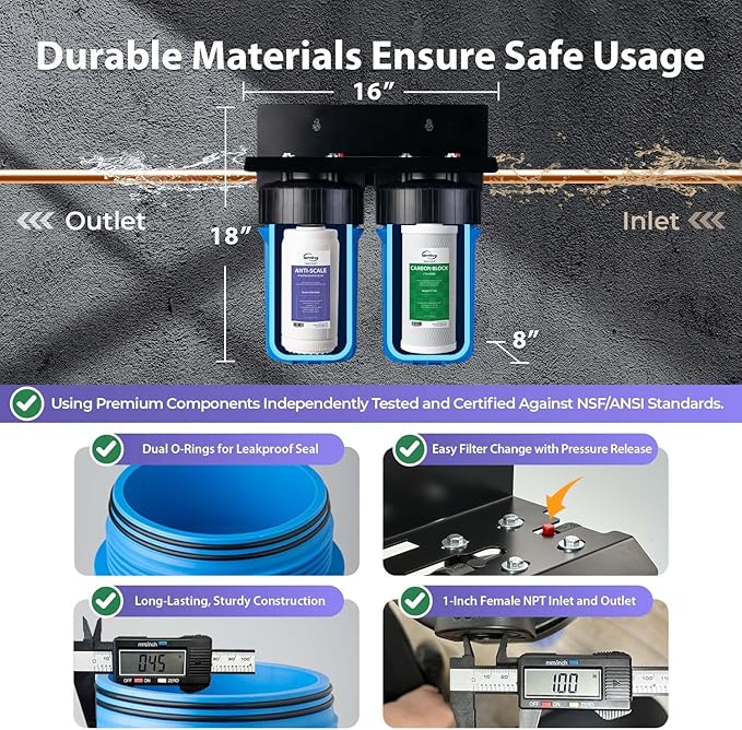 iSpring WGB21B-DS 2-Stage Whole House Water Filtration System, with 10" x 4.5" Sediment CTO(Chlorine, Taste, and Odor) Filter, Anti-Scale polyfilter, 1" Inlet/Outlet