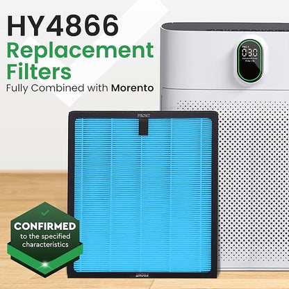 2 Pack HY4866 True HEPA Replacement Filter Compatible with MORENTO, WESTHEY HY4866, YIOU M1 - Air Purifier Filters, 4 Stage Filtration, 2in1 Carbon & Silver Technology - Blue