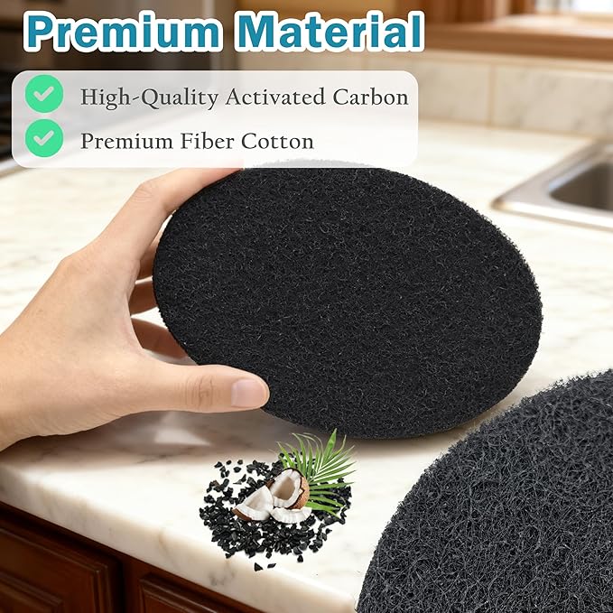 NewKe 6 Pack Natural Charcoal Filter Refills for Chef'n 401-420-120 EcoCrock Counter Compost Bin, Compost Bucket in Indoor, Oval-Shaped Charcoal Filters, Approx 6-1/2 x 5 in 3/8 in Thick