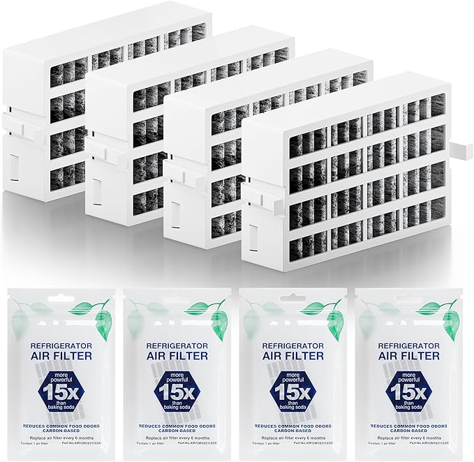W10311524 AIR1 Refrigerator Air Filter Cartridge Replacement for Whirlpool Kenmore Refrigerator Compatible with Fresh Flow Refrigerator Air Filter, White, 4 Pack by Funmit