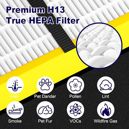 4 Pack FLT4825 HEPA Filter B Replacement Compatible with G-Guardian Air Purifier AC4825 AC4825E AC4825W AC4850 AC4300 AC4800 AC4900, 4 True HEPA Filters & 8 Carbon Pre-Filters, Yellow