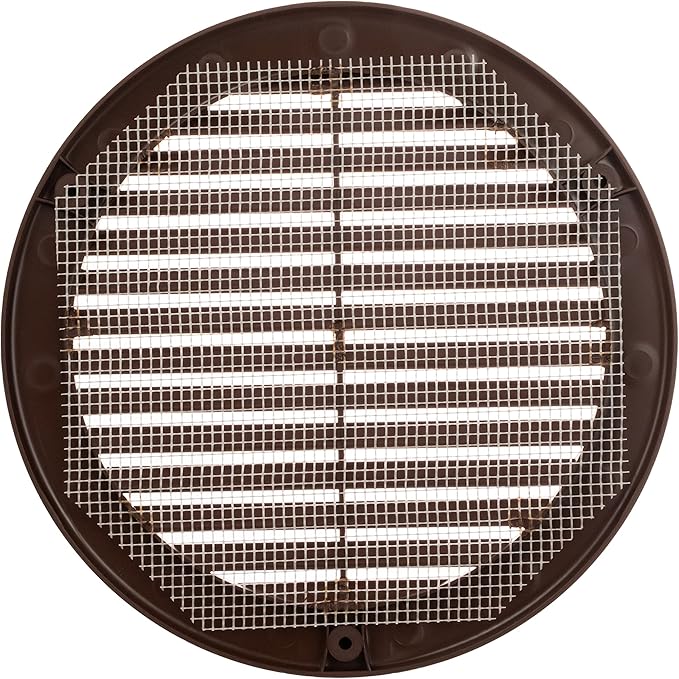 Vent Systems 6" Inch (Opening Dimensions) Brown Soffit Vent Cover - Plastic Return Air Vent Cover - Round Ventilation Grille with Mesh Screen - HVAC Register Louver for Bathroom, Home, Kitchen