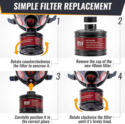 Tesoro P-A-2 Activated Carbon Cartridge Organic Vapors RD40 40mm Gas Mask Replacement Filter Canister - 5 Years Shelf Life