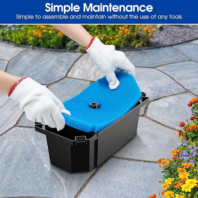Antfraer Pond Filter Box, Outdoor Water Garden Filter Case for Pump Maintenance, Submersible & Fountain System Compatible, No Pump Included