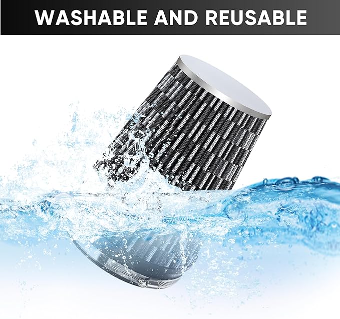 6" 152mm Cold Air Intake Filter Clamp-On Replacement High Flow Inlet Air Filter High Performance Washable Cone Filter 9" Tall Carbon Fiber Pattern