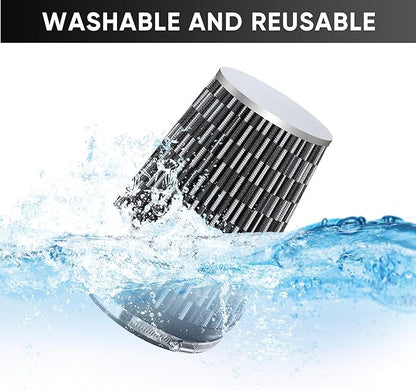 6" 152mm Cold Air Intake Filter Clamp-On Replacement High Flow Inlet Air Filter High Performance Washable Cone Filter 9" Tall Carbon Fiber Pattern