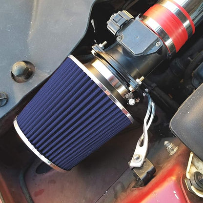 Mortar Aftermarket Auto Air Filter – 6 In Flange ID Car Enthusiast Class Universal Cold Air Intake Gulps in More Air for More Engine Power & Passionate Induction Sound, Length 8 In, Blue