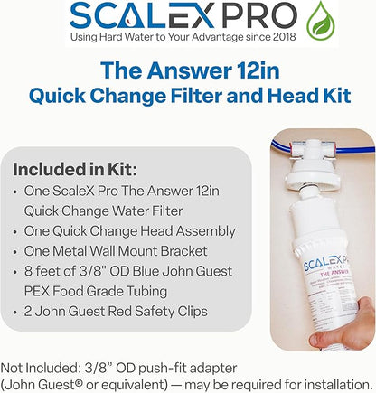 The Answer - 12in Quick Change 3/8in Auto Shut Off Head and Water Filter Combo Kit, High Capacity (up to 7500 gals) Prevents Limescale; Chlorine, Chloramines, Odors (SXP-12TARC)