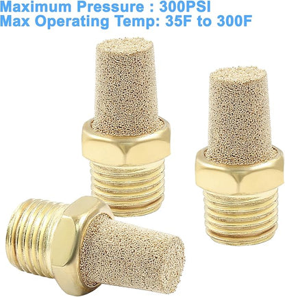 10 Pack 1/4" Male Thread Pneumatic Brass Exhaust Muffler Filter Air Pneumatic Mufflers Air Line Fitting Hex Sintered Silencer
