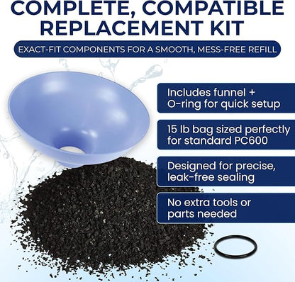 IPW Industries Inc. - Activated Carbon Coconut Shell for Pelican PC600-R and Whole House Water Filter, Granular Carbon Media with Funnel, 15 lbs