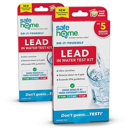 Safe Home® DIY Lead in Drinking Water Test Kit – Advanced Detection to 4 PPB – 5-Minute Test – 3 Levels of Test Results – EPA Lab Certified – Made in The USA – (2 Pack)