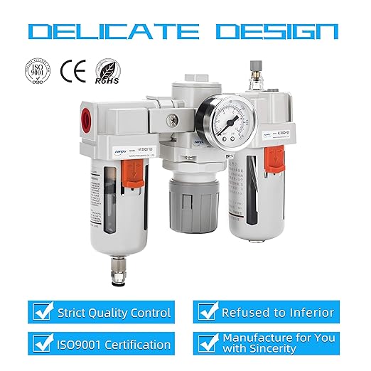 NANPU 3/8" NPT Air Filter, Regulator & Lubricator (FRL) Combo - Water/Oil Trap Separator - Pressure Gauge(0-150 psi), 5 Micron Brass Element, Semi-Auto Drain, Poly Bowl, Metal Bracket
