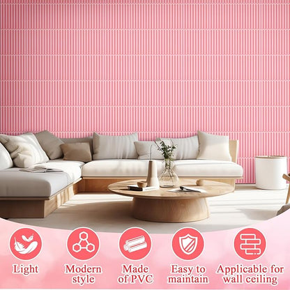 Nuanchu 32 Pcs 3D Slat Wall Panels 12 x 12 Inch PVC Fluted Textured Panel Cuttable Paintable DIY Wall Art Decorative Tiles for Ceiling Studio Bathroom Interior TV Background (Pink)